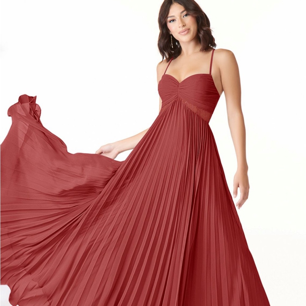 AZAZIE Devyn A-Line Corset Chiffon Ankle Length Dress Rust Size 12